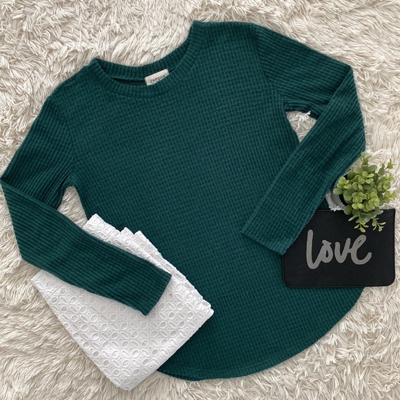 🎉HP🎉 Cherish Brushed Waffle LS Top 💗 Forest Green - Picture 2 of 12